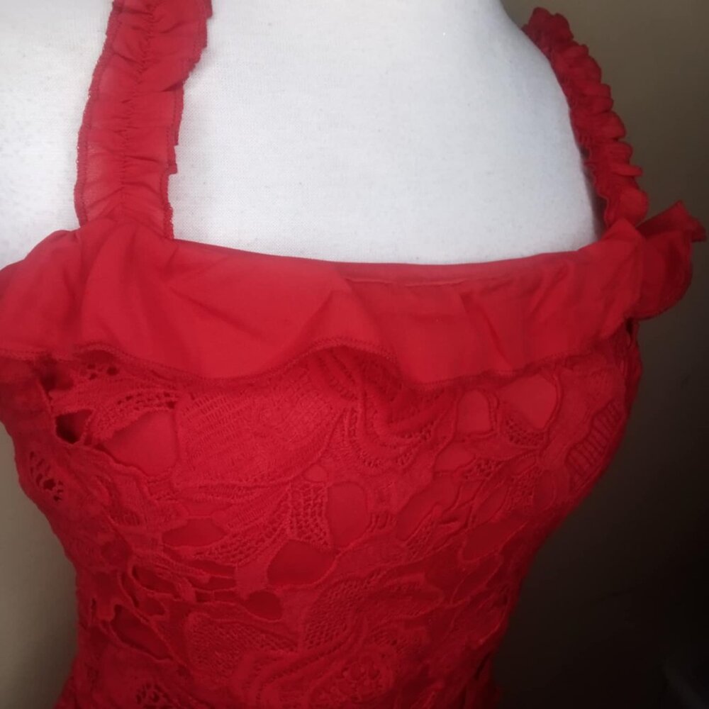 SEXY RED LACE RUFFLE DRESS BNWT - Picture 7 of 13